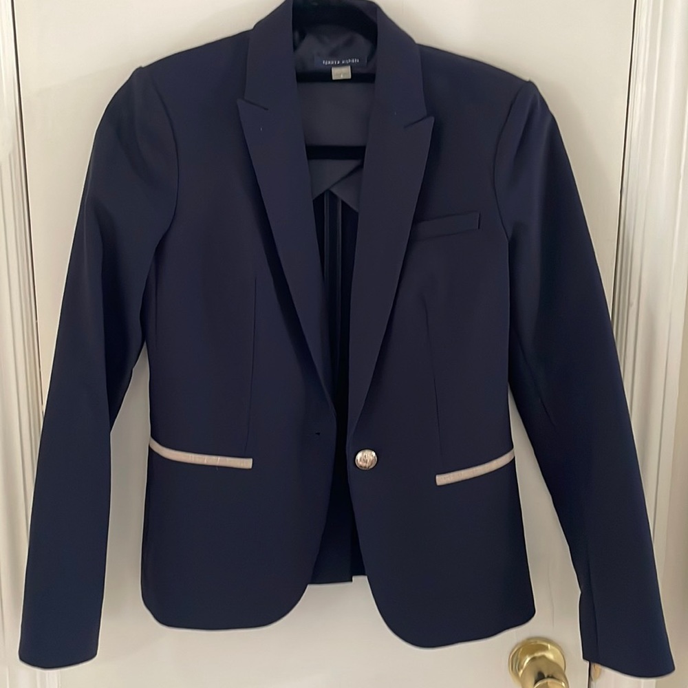 Tommy Hilfiger Size 4 Navy Blue Blazer with Tan Elbow Patches